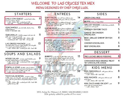 Food Menu - Las Cruces Tex Mex Metairie