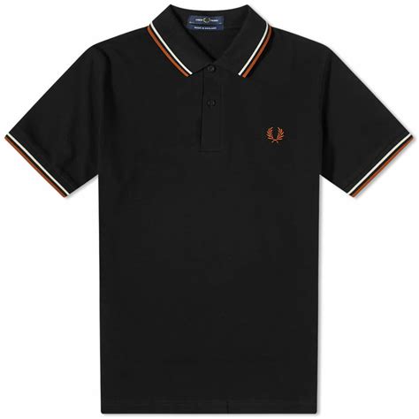 Fred Perry Authentic Mens Twin Tipped Polo Shirt In Black Ecru Nut