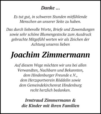 Traueranzeigen Von Joachim Zimmermann Trauer Nordkurier