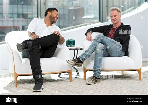 In This April 23 2018 Photo Musicians Shaggy Left And Sting Pose