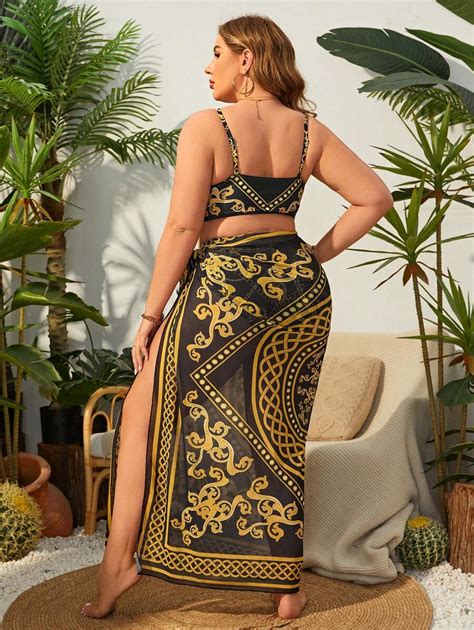 Shein Swim Curve Summer Beach Plus Size Printed Separated Bikini Set Pcs Set Shein Usa