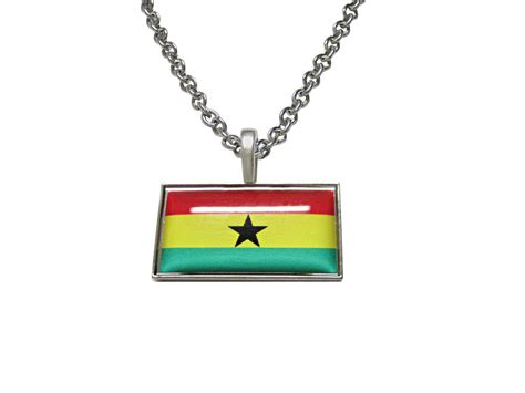 Thin Bordered Ghana Flag Pendant Necklace Ghana Flag Pendant