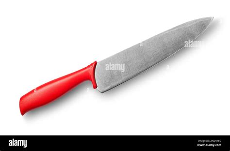 big kitchen knife  red handle stock photo alamy