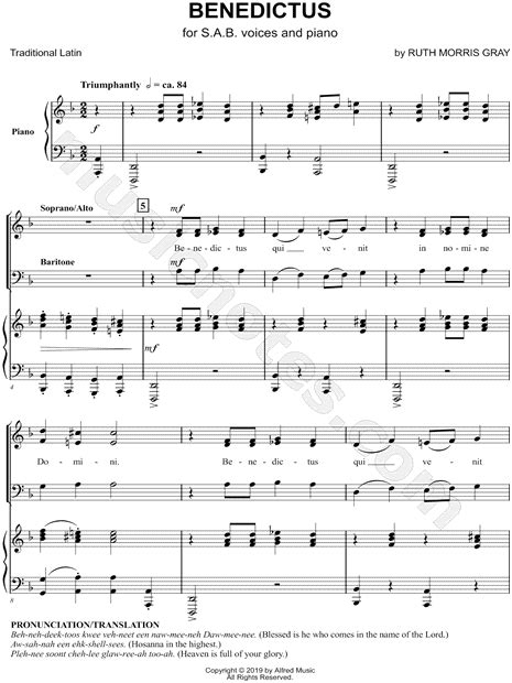 Ruth Morris Gray "Benedictus" SAB Choir + Piano Choral Sheet Music in D Minor - Download & Print ...