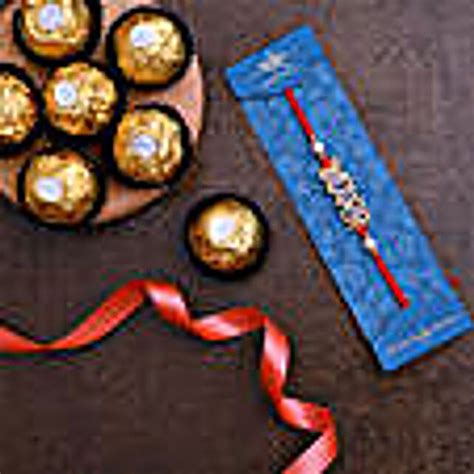 Veera American Diamond Rakhi And 3 Pcs Ferrero Rocher Exp Usa Gift