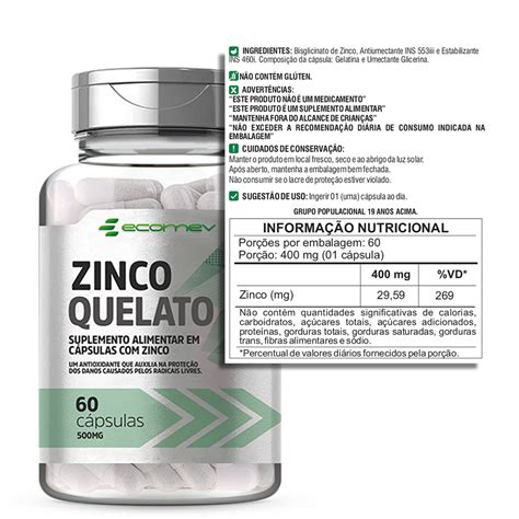 Qual O Melhor Horário Para Tomar Zinco Quelato - Zinco Quelato 400mg 60 Cápsulas - ECOMEV - Suplementos Alimentares