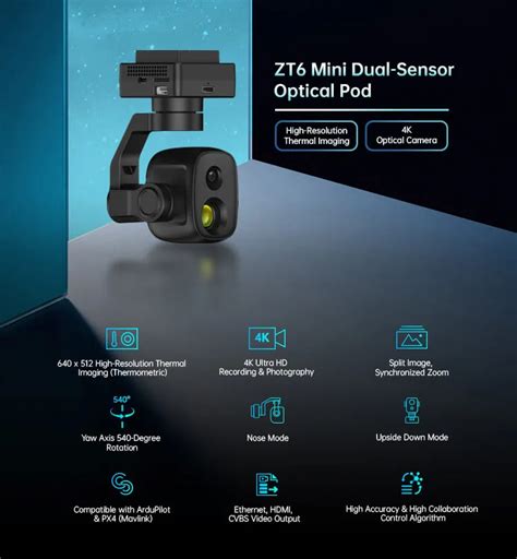 SIYI ZT6 Mini Optical Pod Dual Sensors 4K 8MP 6X Digital Zoom Gimbal ...