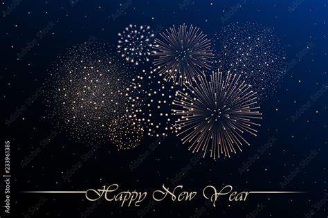 Firework show on blue night sky background. New year concept