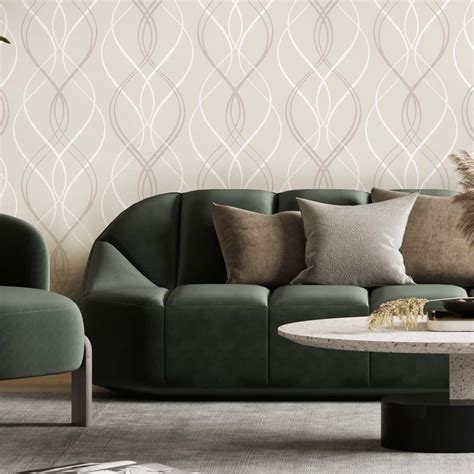 Papel de Parede Adesivo Vinil Ondas Abstrato Bege Nude Marrom Clássico Sala Quarto Deliquadros