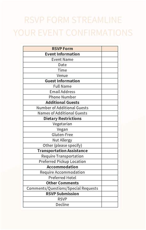 Free Rsvp Form Templates For Google Sheets And Microsoft Excel - Slidesdocs