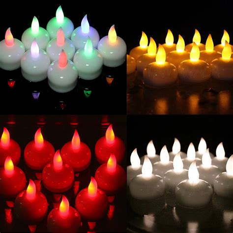 Colorful Waterproof Tealight Led Floating 12 White Amber Led Tea Light Flameless Candle Wedding