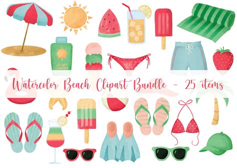 Watercolor Sunny Beach Clipart Set Instant Download PNG - Etsy