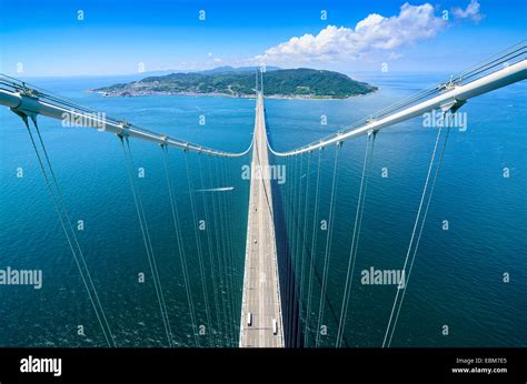 Awaji Island Japan Viewed From Akashi Kaikyo Bridge Tower Stock Photo