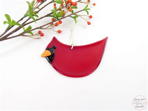 Red Cardinal Bird Suncatcher Glass Ornament Glass Art By Margot