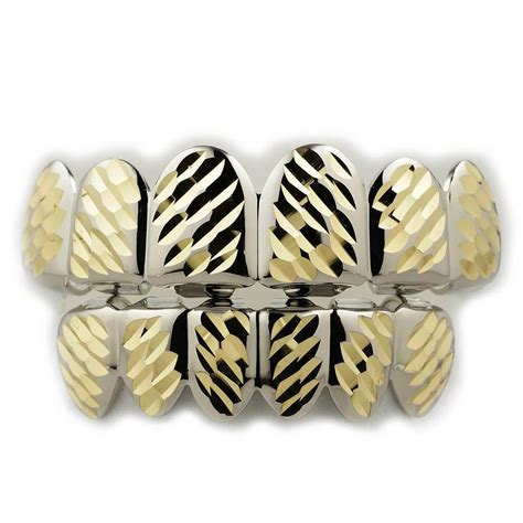 White Gold Diamond Cut 6 Tooth Grillz – Niv's Bling