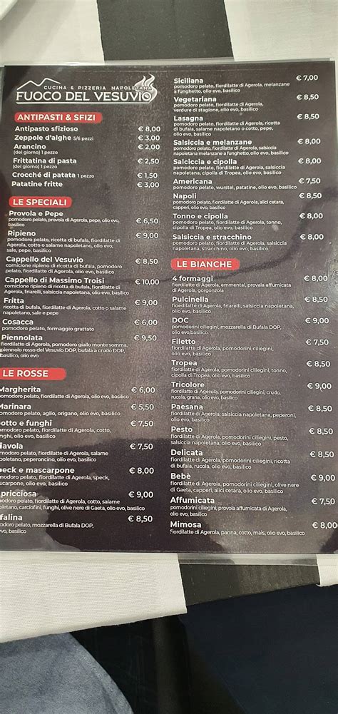 Menu Da Fuoco Del Vesuvio Ristorante Livorno