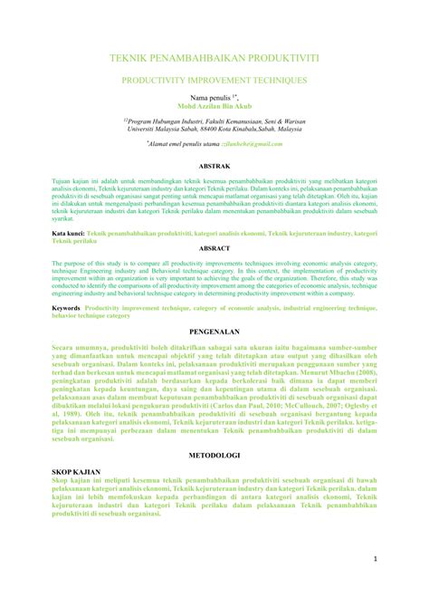 PDF TEKNIK PENAMBAHBAIKAN PRODUKTIVITI PRODUCTIVITY IMPROVEMENT