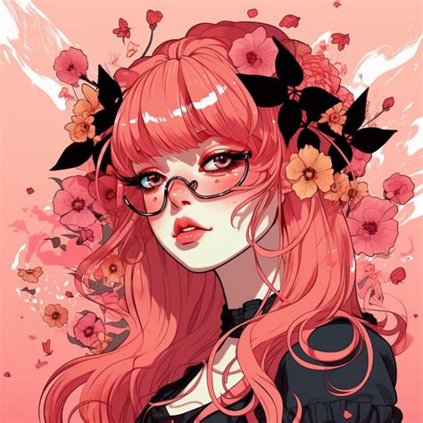 Premium Ai Image Anime Girl With Glasses And Flowers In Her Hair Generative Ai