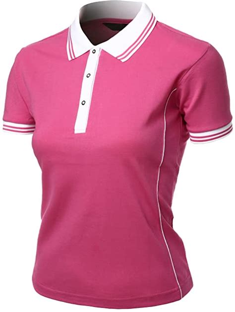 Xpril Womens 2 Tone Pique Silket Collar Golf Polo Shirts