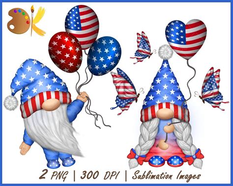 4th Of July Gnomes Sublimation USA Gnomes Png Clipart American Gnomes