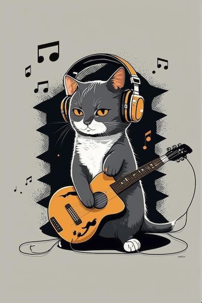 Premium Ai Image A Cat Wearing Headphones Is Playing A Guitar