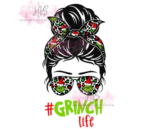 Grinch Life Messy Bun X2 PNG ONLY Digital Image Etsy