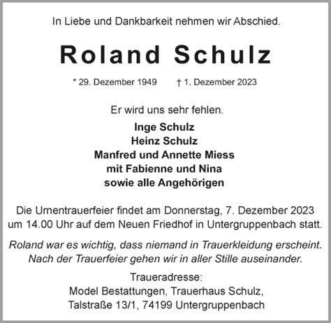 Traueranzeigen Von Roland Schulz Trauerundgedenken De