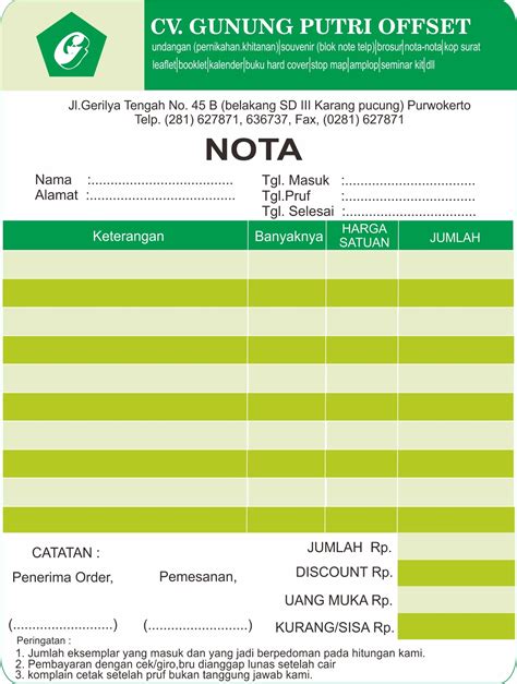 Template Nota Cdr Ldr Print Purwokerto