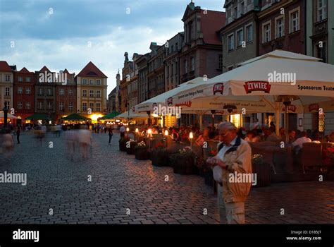 Poznan Poland Evening On The Old Market Square Stary Rynek Stock