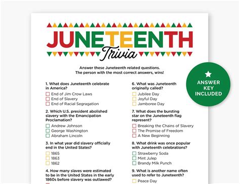 Juneteenth Trivia Game Printable Black History Quiz Etsy Canada