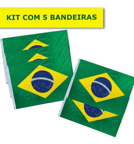 Kit 5 Bandeiras Brasil Copa Do Mundo Poliéster 150cmx90cm RQ SHOP