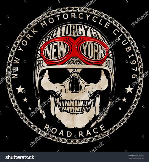 Vintage Biker Skull Emblem Tee Graphic Stock Vector Royalty Free