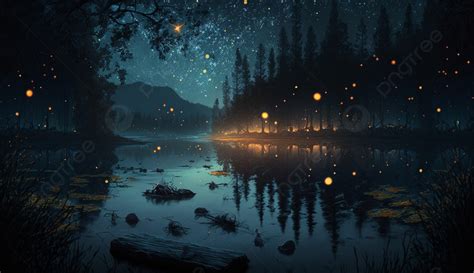 Starry Sky Forest Night Fantasy Background Starry Sky Forest Night