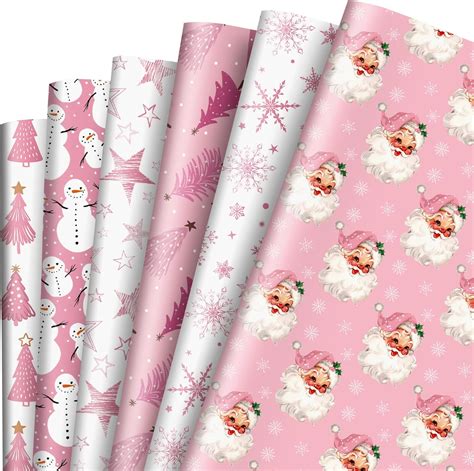 Amazon AnyDesign 12 Sheet Pink Christmas Wrapping Paper Santa