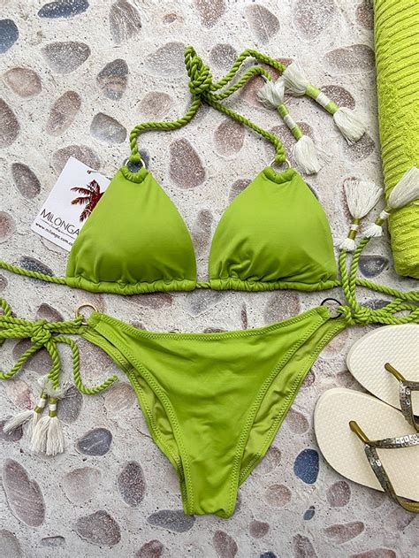 Triangle Bikini Macrame Pistachio By Milonga Bottom Size XL Top Size S