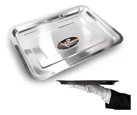 Bandeja Retangular Em Aço Inox Para Servir 36x27cm Parcelamento sem juros