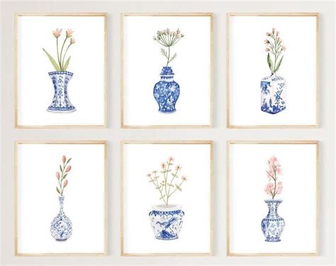 Watercolor Chinoiserie Vases Printable Art Set Of 6 Prints Etsy