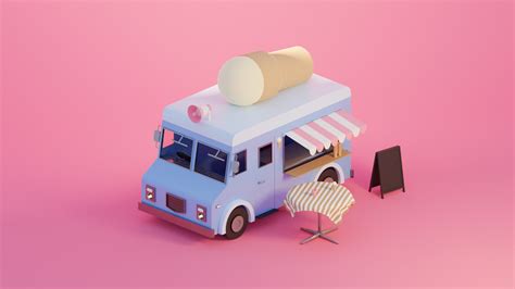 3d Model Cartoon Ice Cream Truck 3d Model Turbosquid 1982545