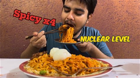 Asmr Mukbang 4x Spicy💥🥵🌶️ Nuclear Fire Noodles With Chicken Eggs