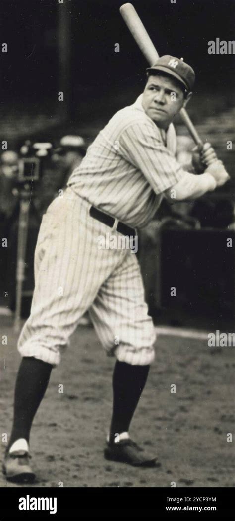 Vintage Portrait Of Baseball Player Babe Ruth With Bat In Hand Wearing A New York Yankees