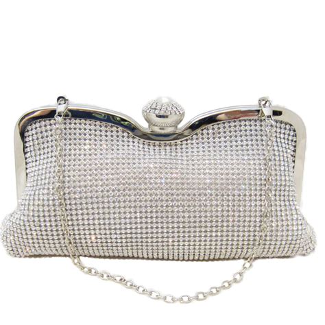 Silver Mesh Crystal Clutch Purse