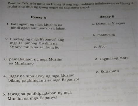 Solved Panuto Tukuyin Mula Sa Hanay B Ang Mga Salitang Inilalarawan