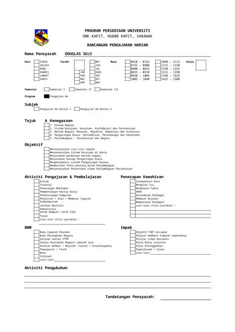 Xls Rancangan Pengajaran Harian Pengajian Am Tingkatan 6 Dokumentips
