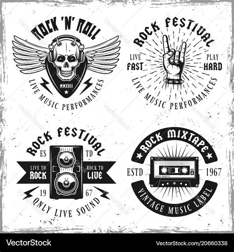 Set Of Four Rock Music Emblems Or Labels Vector Image