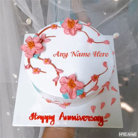 Best Of Pink Flower Anniversary Cake With Name Edit