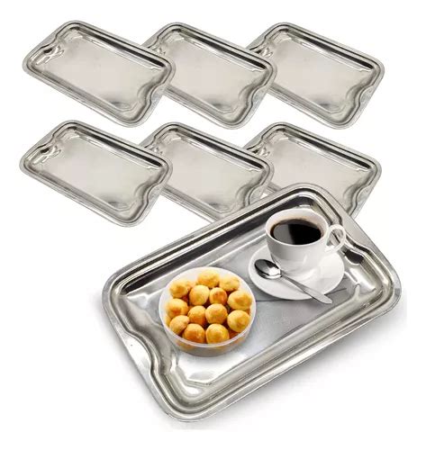 Kit 6 Bandeja Travessa Inox Retangular Porção Grande 30 Cm