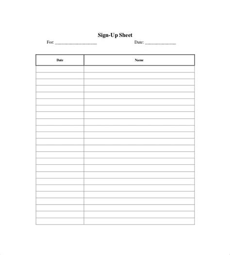 Editable Printable Sign Up Sheet Word