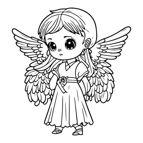 Cute Girl Angel Cartoon Vector Outline Girl With Angel Wings Vector 25500340 Vector Art At