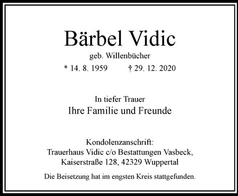 Traueranzeigen Von B Rbel Vidic Trauer Und Gedenken