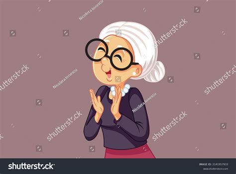 Happy Grandmother Applauding Vector Cartoon Illustration เวกเตอร์สต็อก